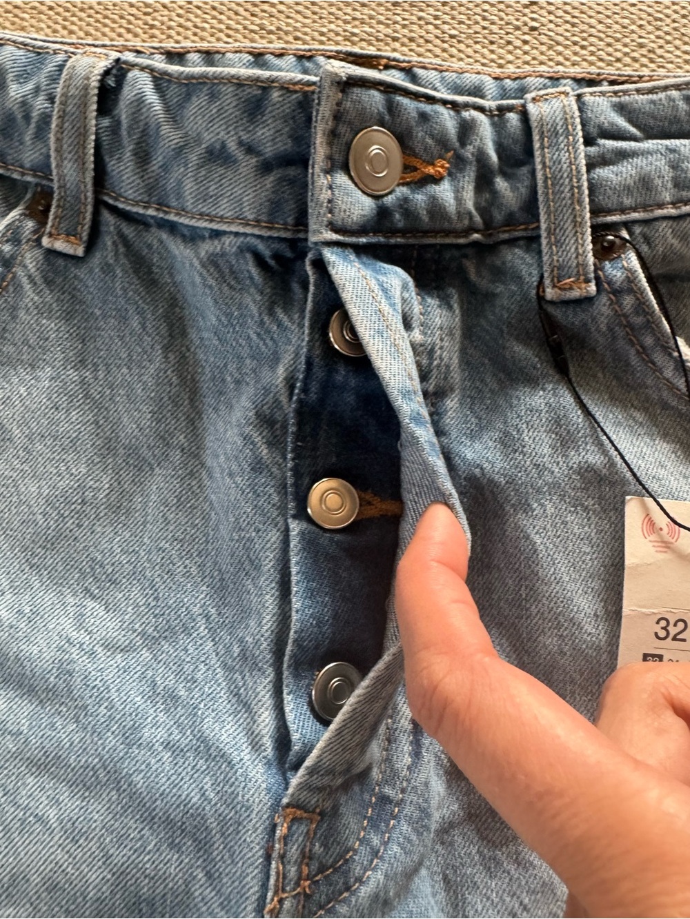 Zara blue high rise straight leg distressed button fly jeans women’s size 0 NWT - Picture 3 of 6